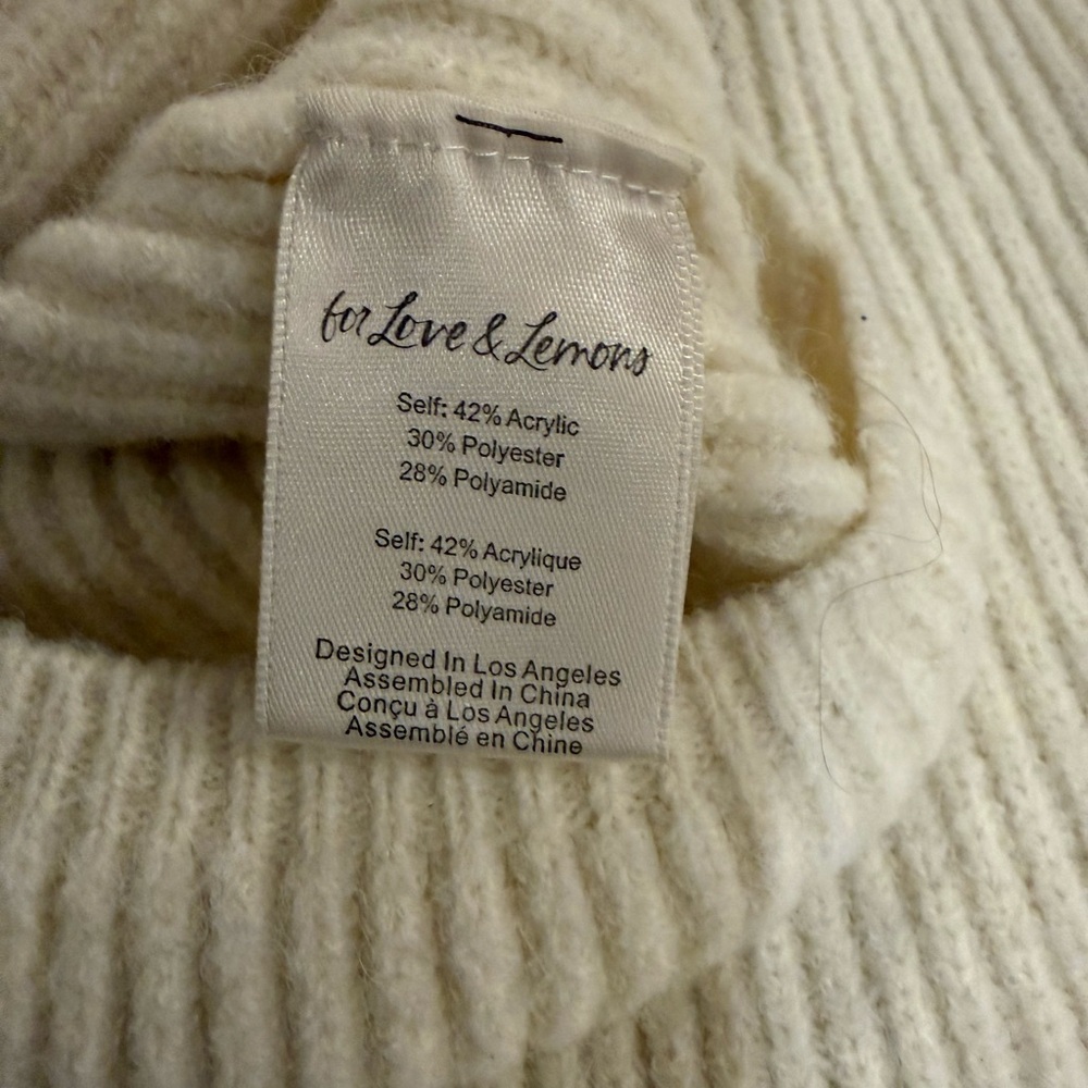 EUC. For the Love & Lemons. Cream Ribbed SweaterPTP 17-19”. Length 19” - Picture 6 of 6